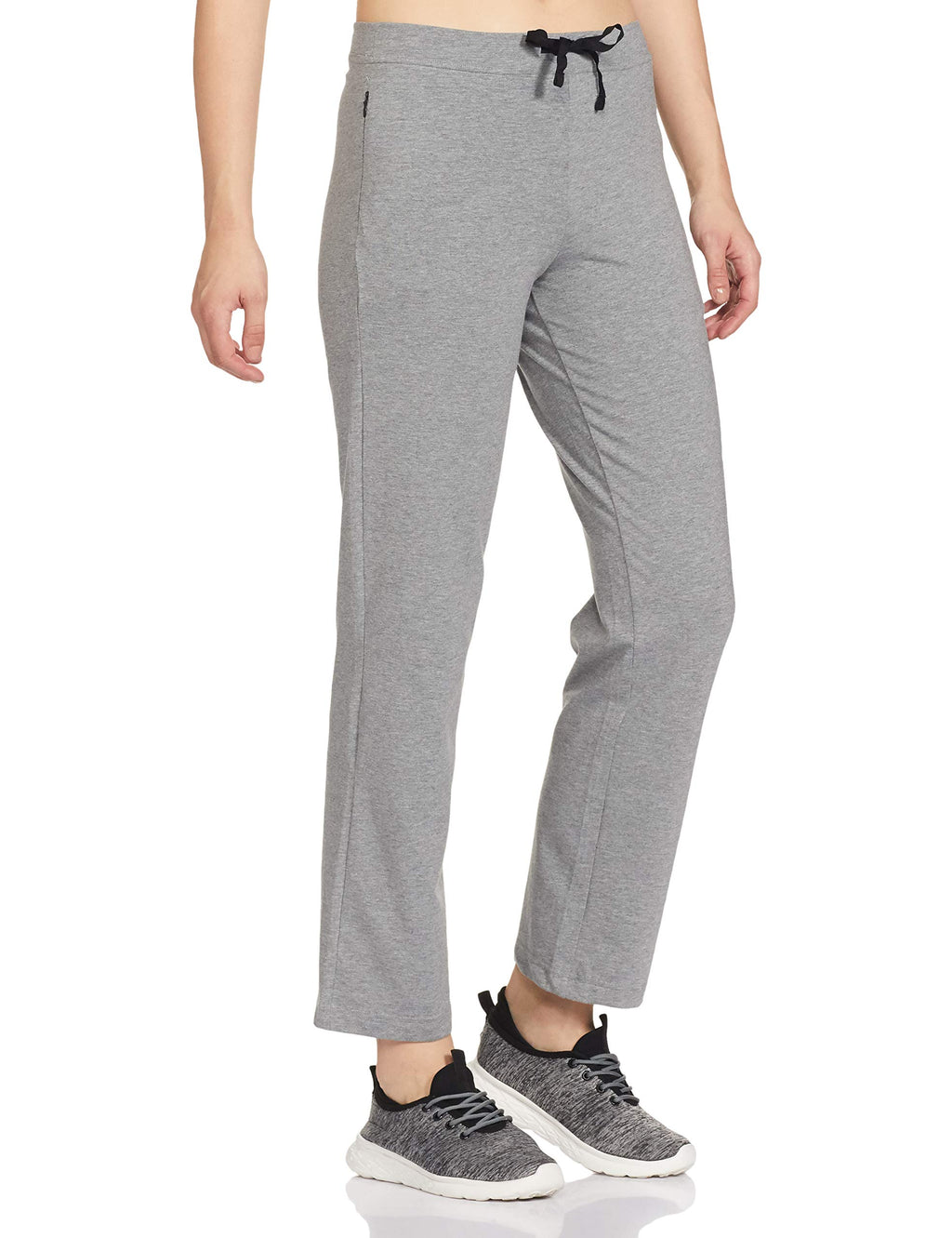 Enamor Essentials Womens Mid Rise Slim Fit Straight Leg Breathable Stretch Cotton Lounge Pants with Drawstring and Invisible Zip