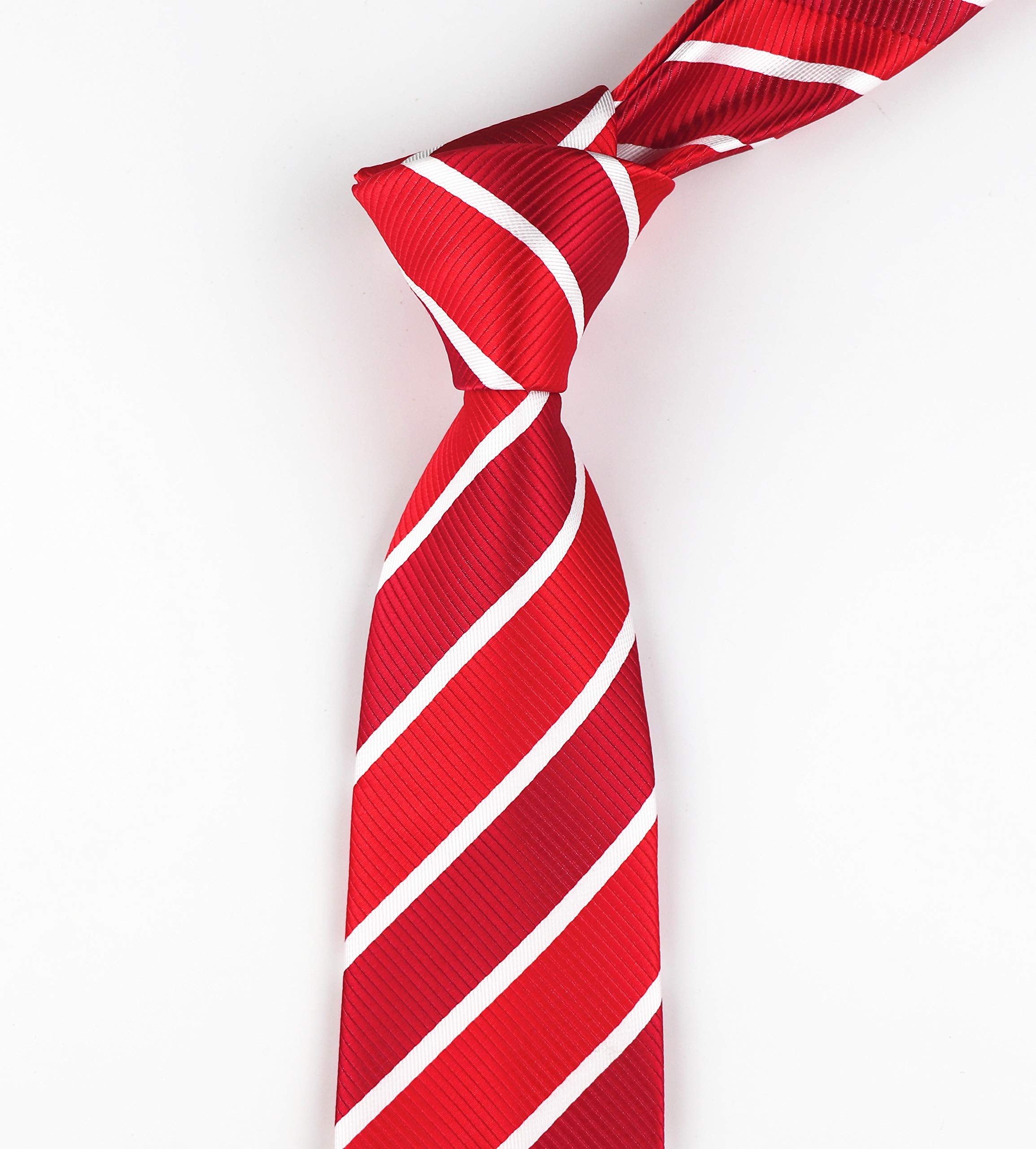 Ctskyte Men Striped Red White Silk Tie Fashion Necktie for Boys