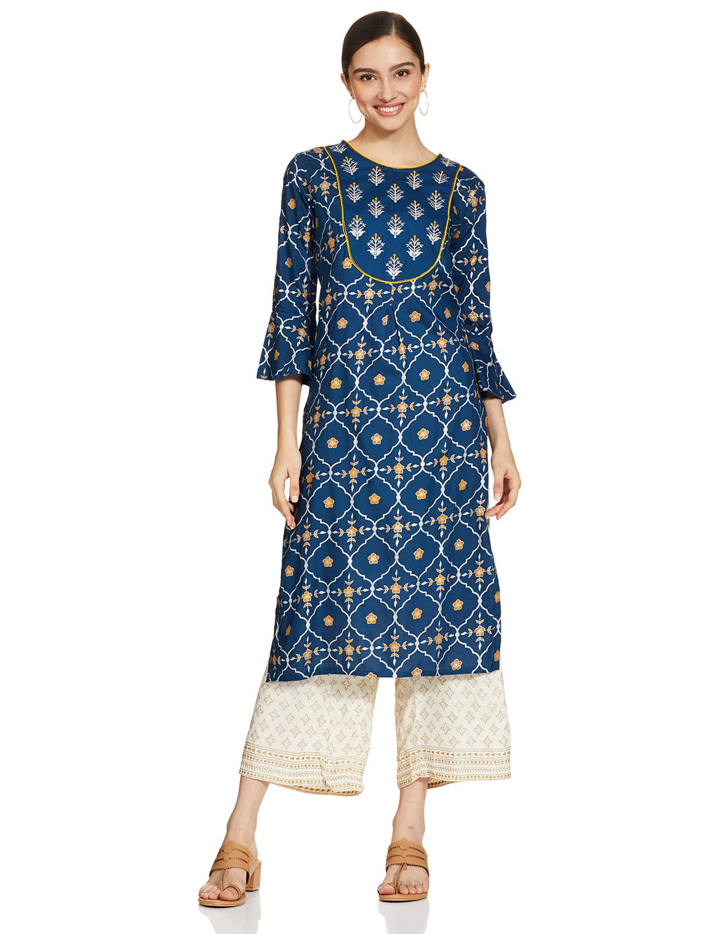 Anubhutee Women'S Rayon Ethnic Motifs Printed Straight Kurta Suit Set With Palazzo Anu1911059_S_Teal Blue