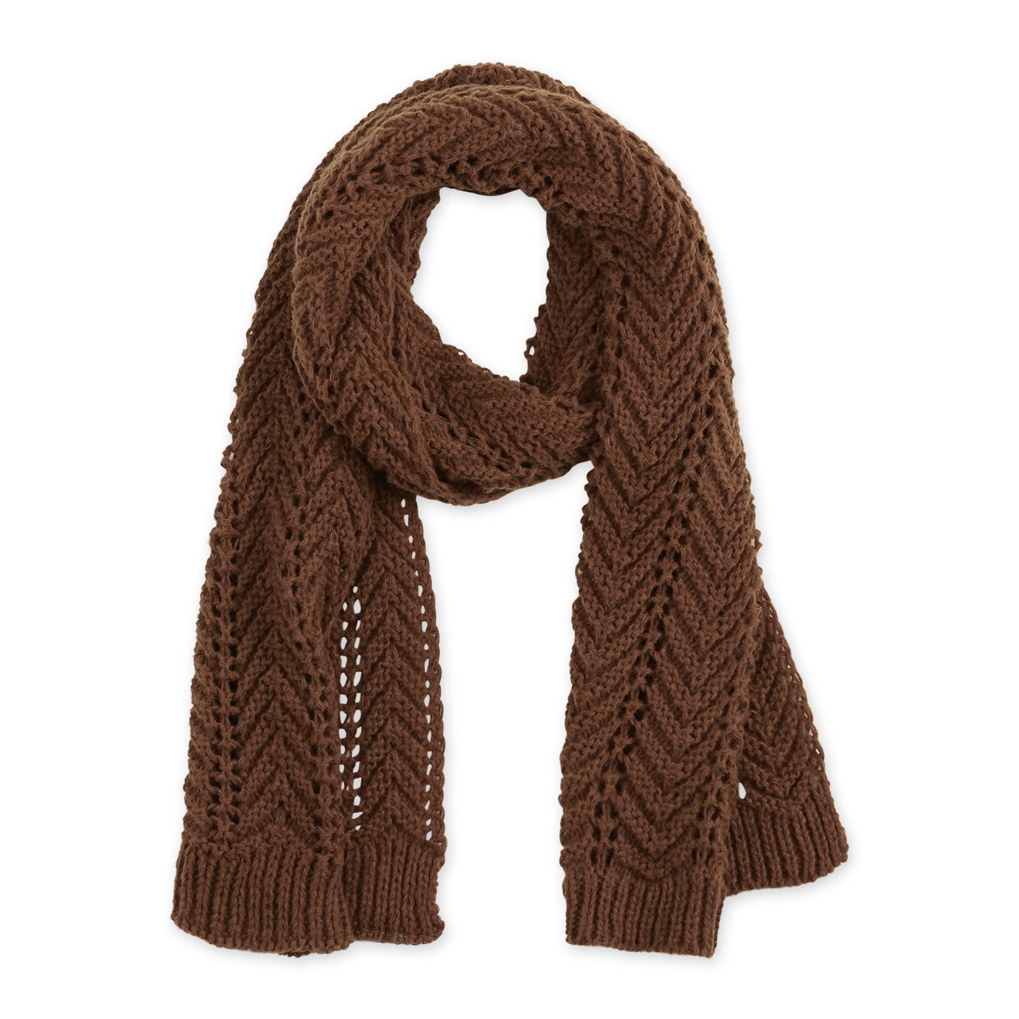 CHEVRON KNIT SCARF - BROWN