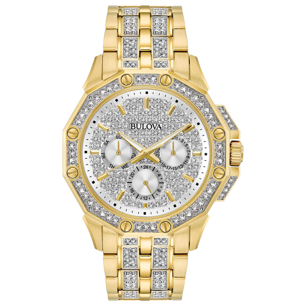 Bulova Men's Crystals Octava Gold Tone Stainless Steel 6-Hand Multi-Function Quartz Watch Style: 98C126