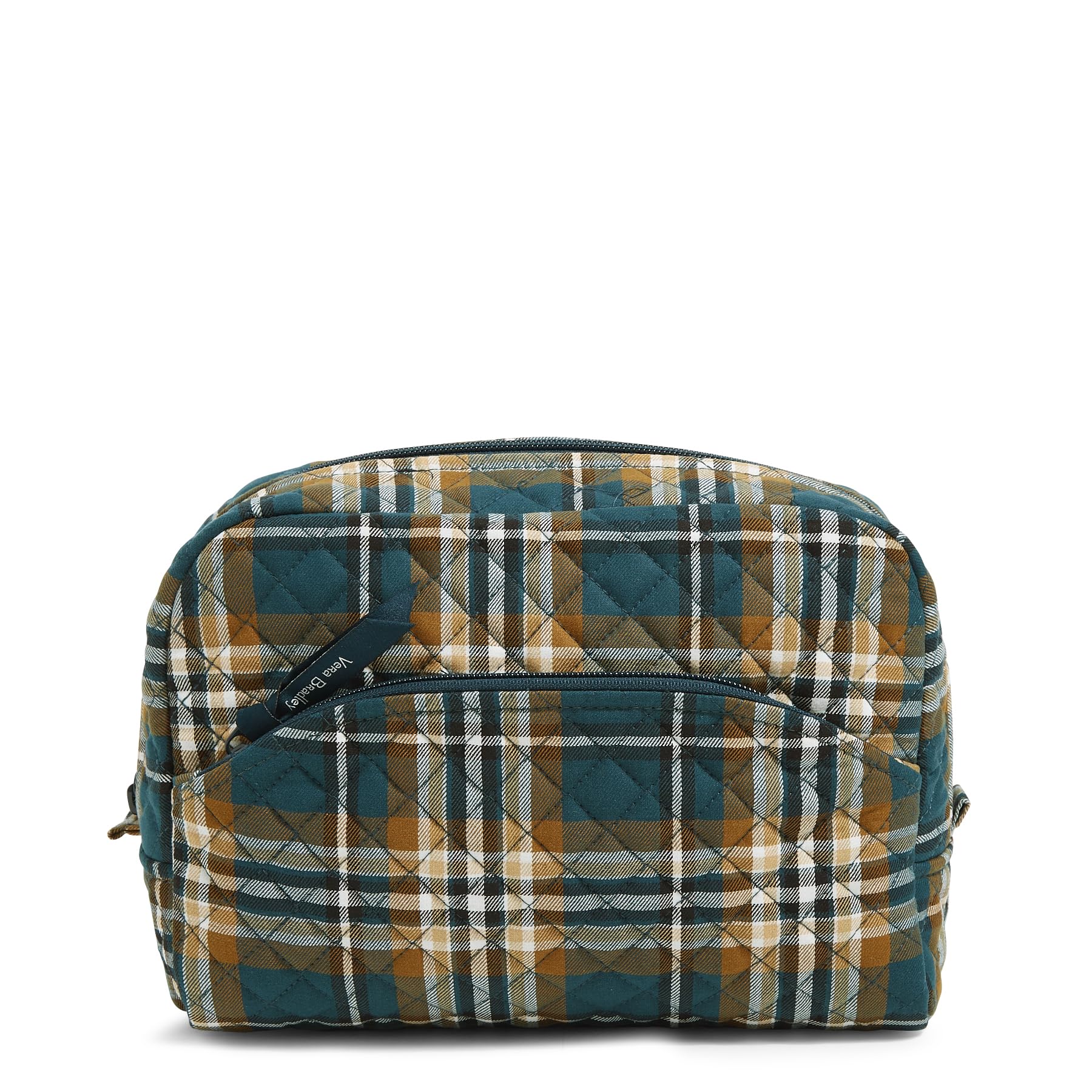 Vera Bradley Women's Cotton Large Cosmetic Makeup Organizer Bag, Orchard Plaid, One Size