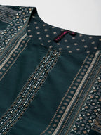 Ishin Women'S Silk Blend Teal Embellished Anarkali Kurta