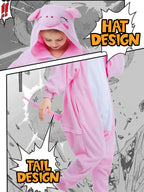 CANASOUR Pig Onesie Kids Halloween Cosplay Costume Girls One Piece Pjs Anime Unisex Hoodie Pajamas Pink For 10-12 Years Boys Par