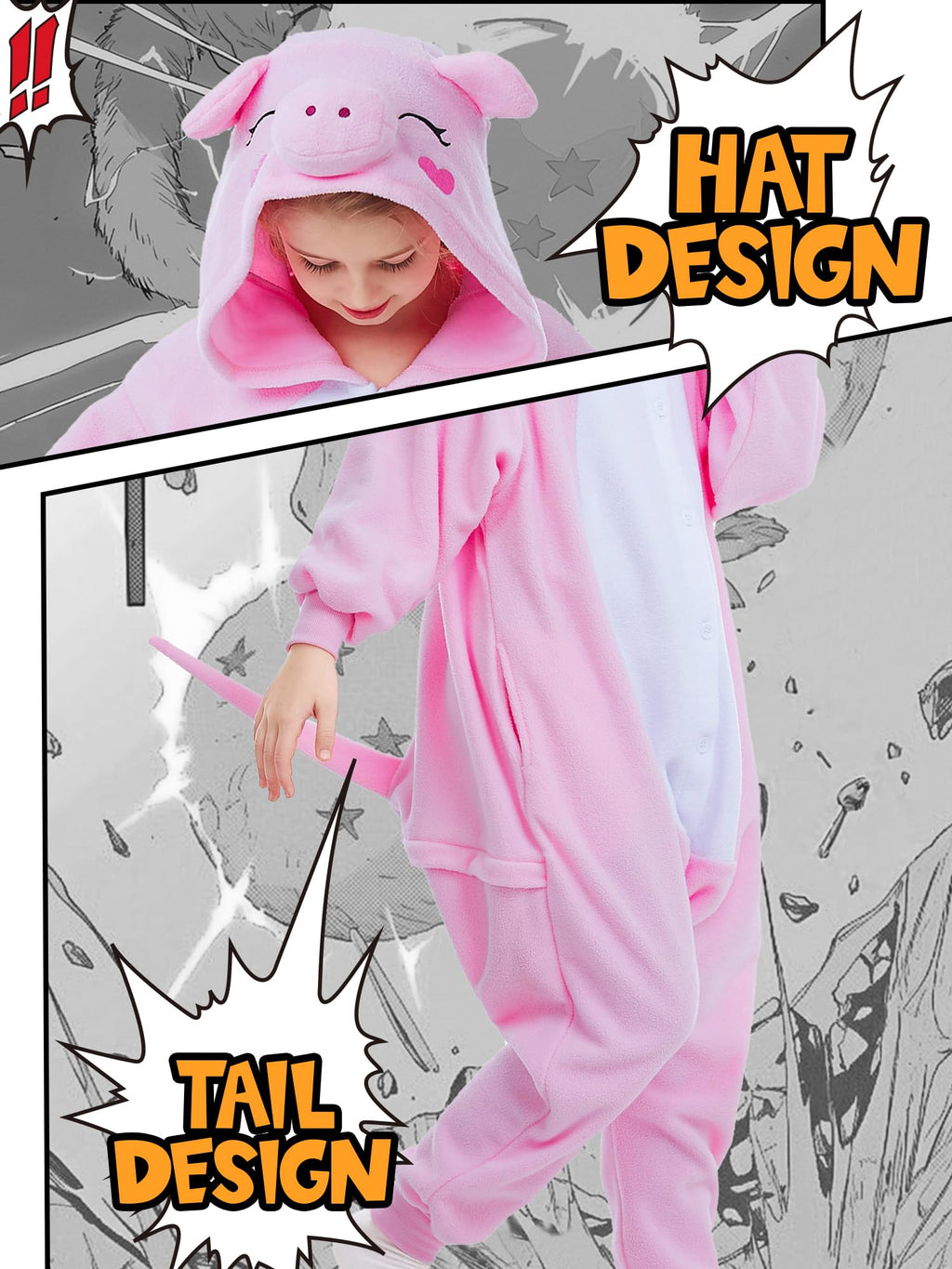 CANASOUR Pig Onesie Kids Halloween Cosplay Costume Girls One Piece Pjs Anime Unisex Hoodie Pajamas Pink For 8-10 Years Boys Part