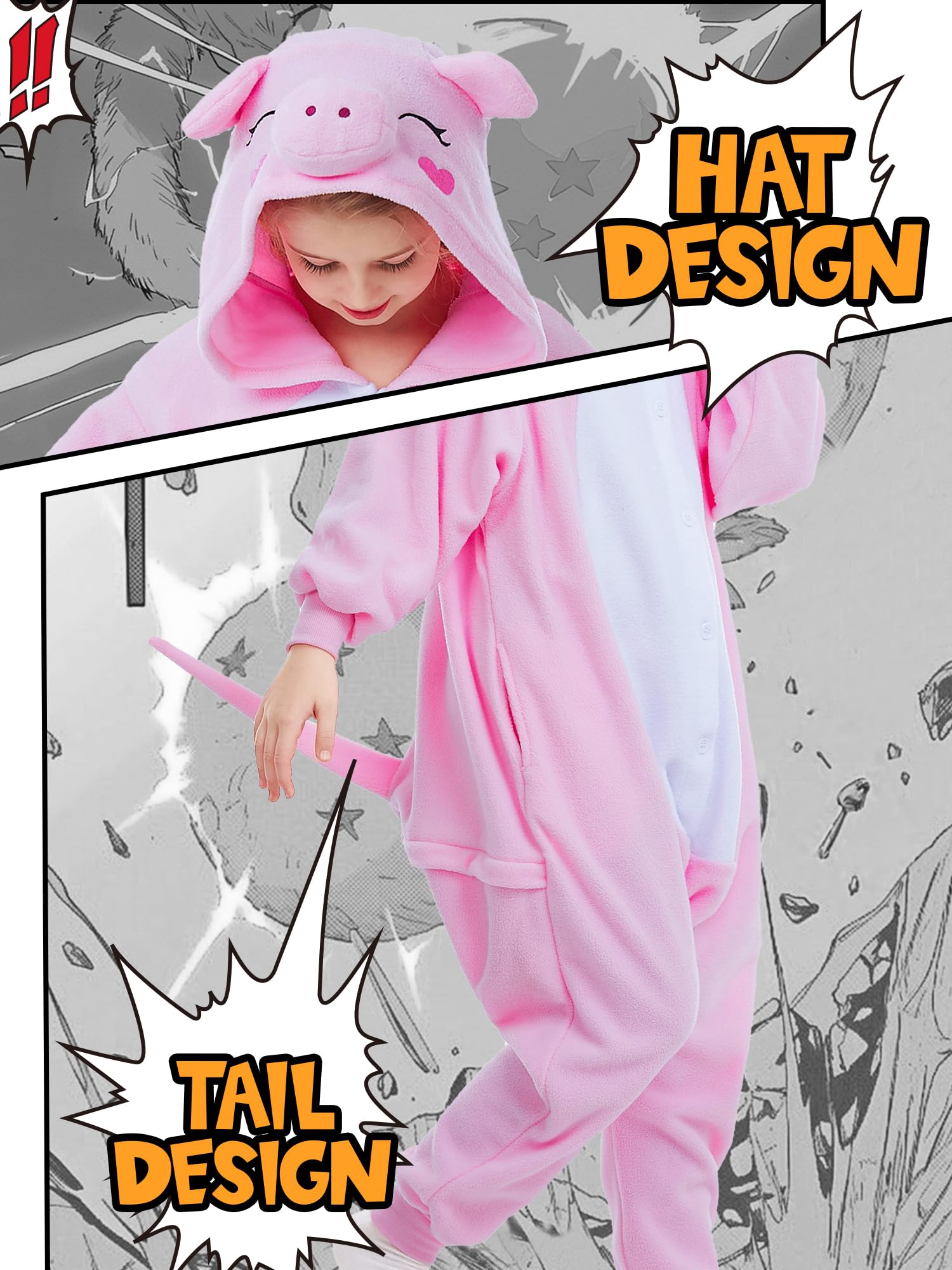 CANASOUR Pig Onesie Kids Halloween Cosplay Costume Girls One Piece Pjs Anime Unisex Hoodie Pajamas Pink For 8-10 Years Boys Part