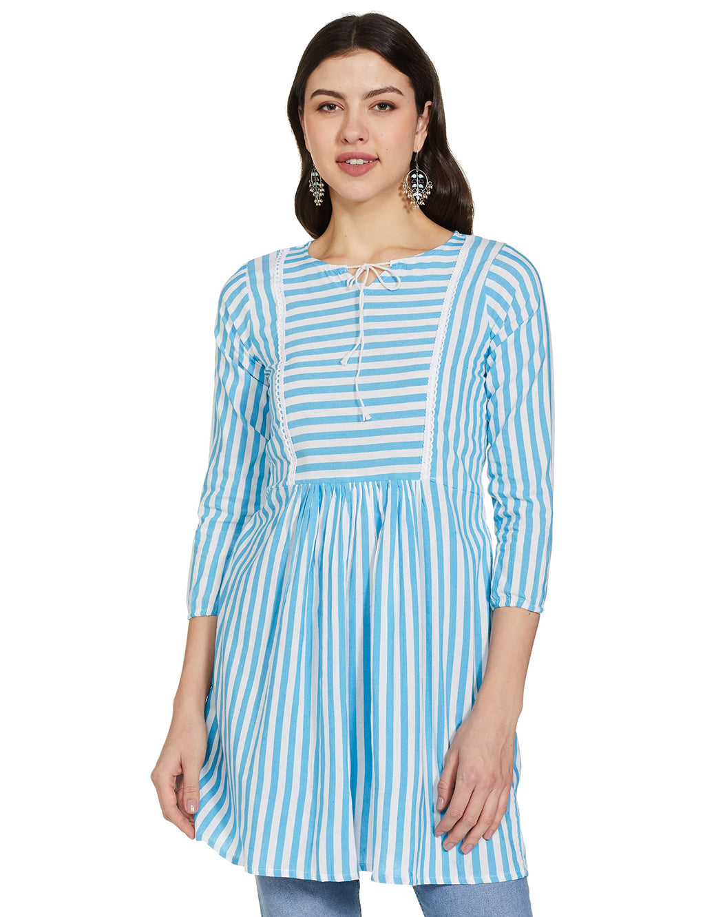 Greciilooks Women Cotton Anarkali Regular Fit Kurti (Blue, Medium)