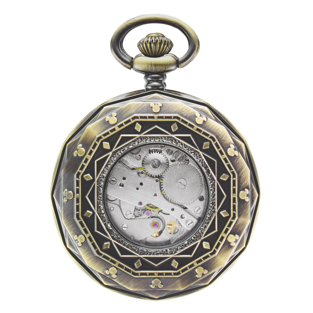 TREEWETO Mechanical Pocket Watches Bronze Roman Numerals Open Face with Chain Men 24-Hour Moon Sun + Box
