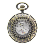 TREEWETO Mechanical Pocket Watches Bronze Roman Numerals Open Face with Chain Men 24-Hour Moon Sun + Box