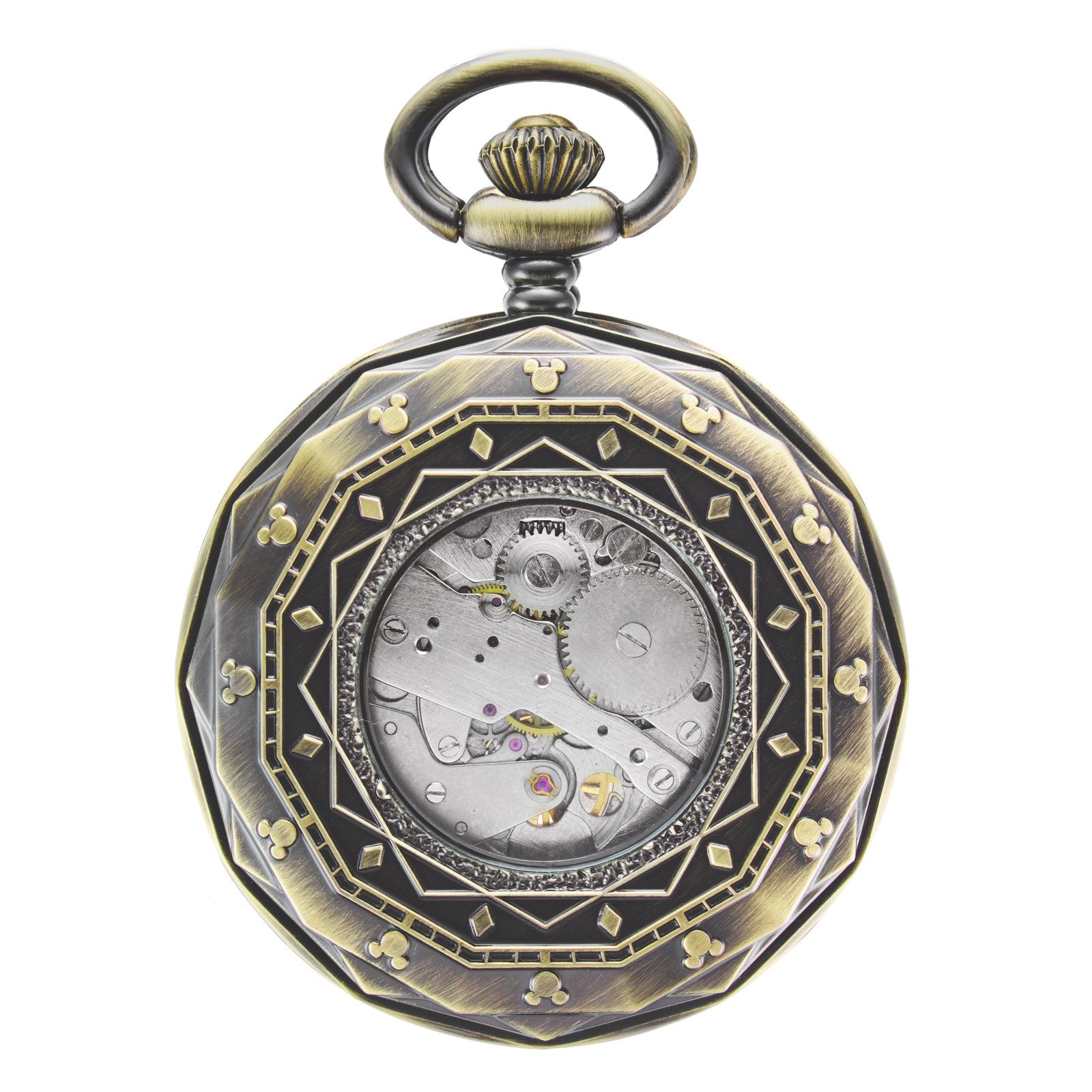 TREEWETO Mechanical Pocket Watches Bronze Roman Numerals Open Face with Chain Men 24-Hour Moon Sun + Box