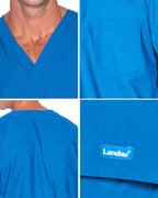 Landau Essentials Unisex Relaxed Fit 1-Pocket V-Neck Scrub Top 7502 Navy