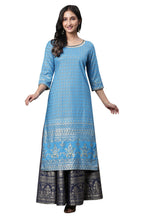 Aurelia Blue Foil Print Straight Long Kurta