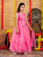 Aarika Girls Ethnic Wear Turquoise Colour Gajri Thread Embroidery Net Lehenga Choli Set (4-10 Years)