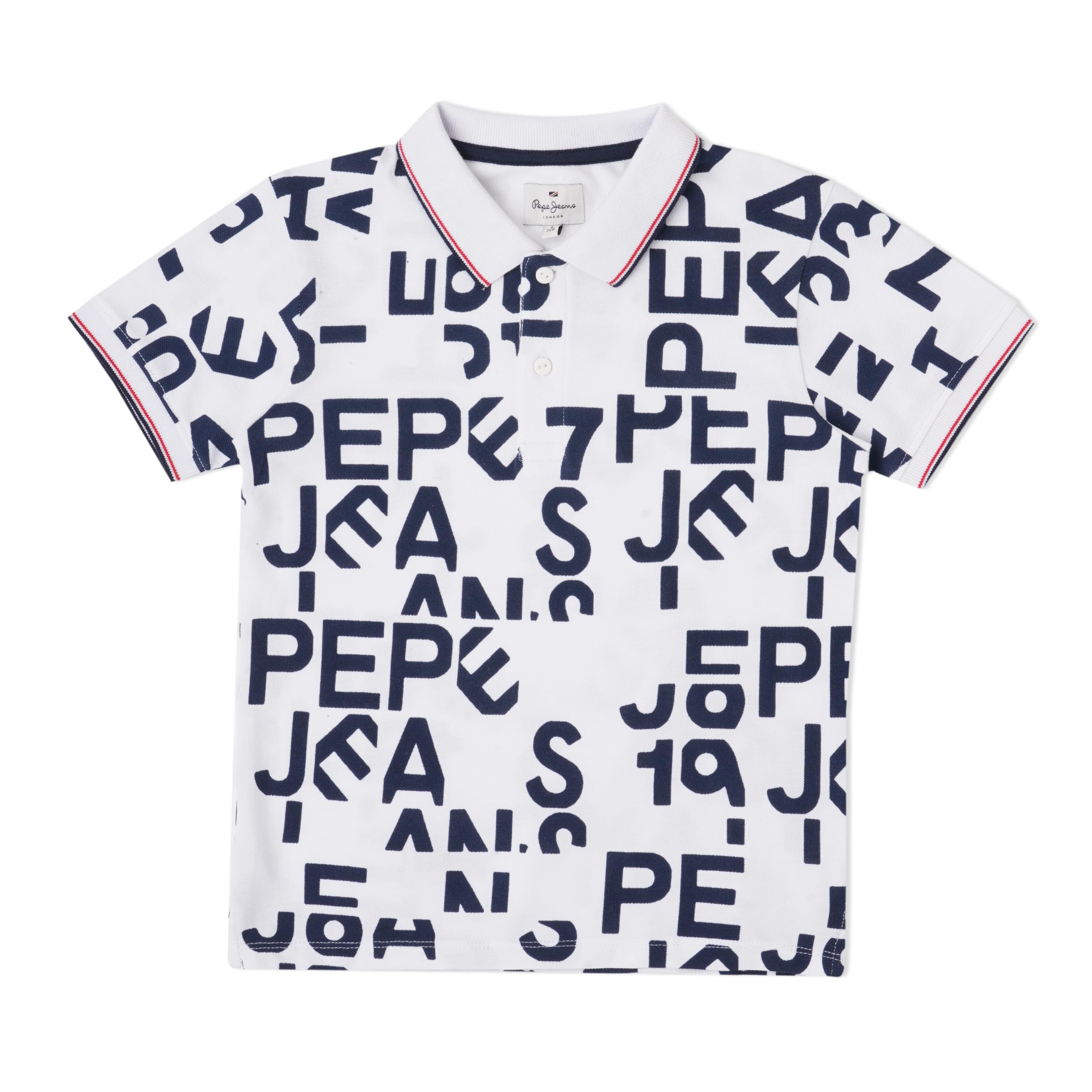 Pepe Jeans Russo Jr Allover Printed Polo, White, 10