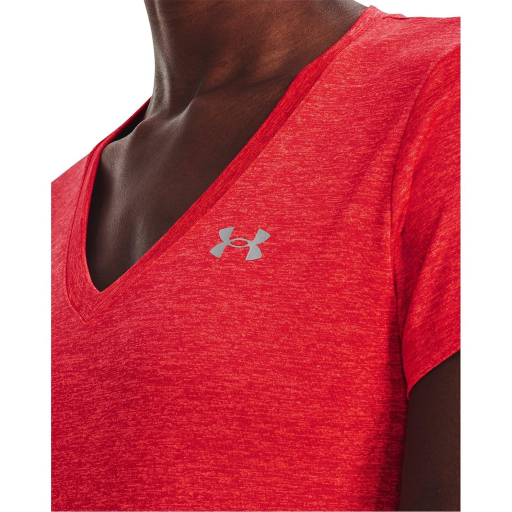 Under Armour Womens Tech V-Neck Twist Short-Sleeve T-Shirt, (629) Beta/Pomegranate/Metallic Silver, Small