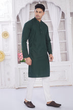 Divisive MenS Thread Embroidered Cotton Only Slim Fit Kurta (Dkrt632_Xxl_Dark Green)