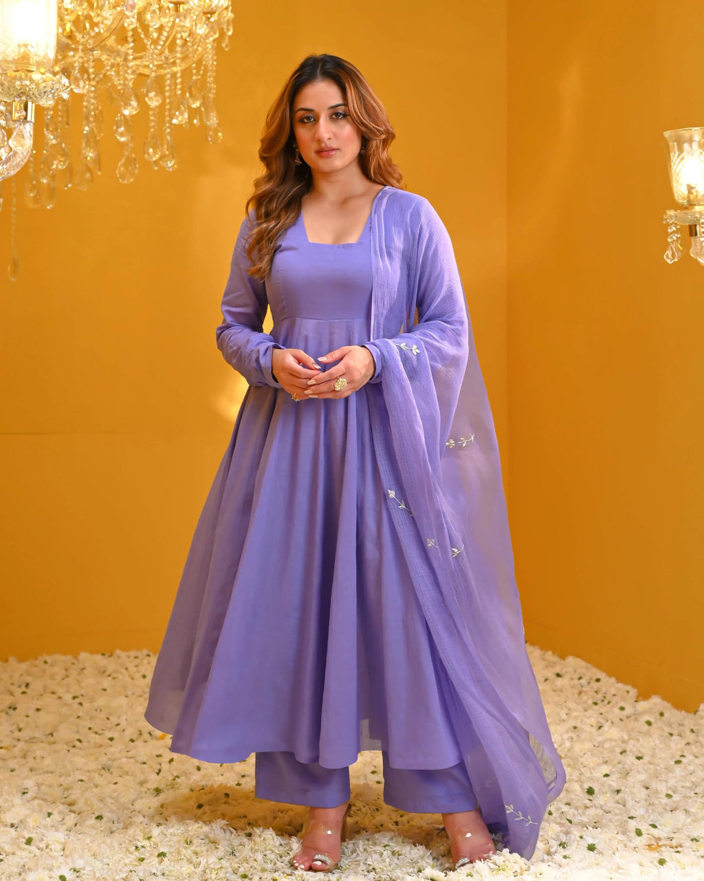 ANNI DESIGNER Womens Rayon Viscose Solid Anarkali Kurta with Pant & Dupatta (Tuntun Blue_M_Blue_Medium)