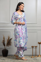 Om Sai Latest Creation Women Cotton Blend Fancy Kurta Set Regular Fit Printed (Oslc-K2738&P160&D99_Purple_2Xl)
