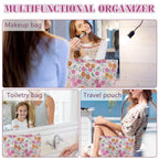 ZLFSRQ Daisy Flower Makeup Bag Travel Cute Floral Cosmetic Bags for Women Large Makeup Pouch Zipper Cosmetic Pouch for Purse Aes