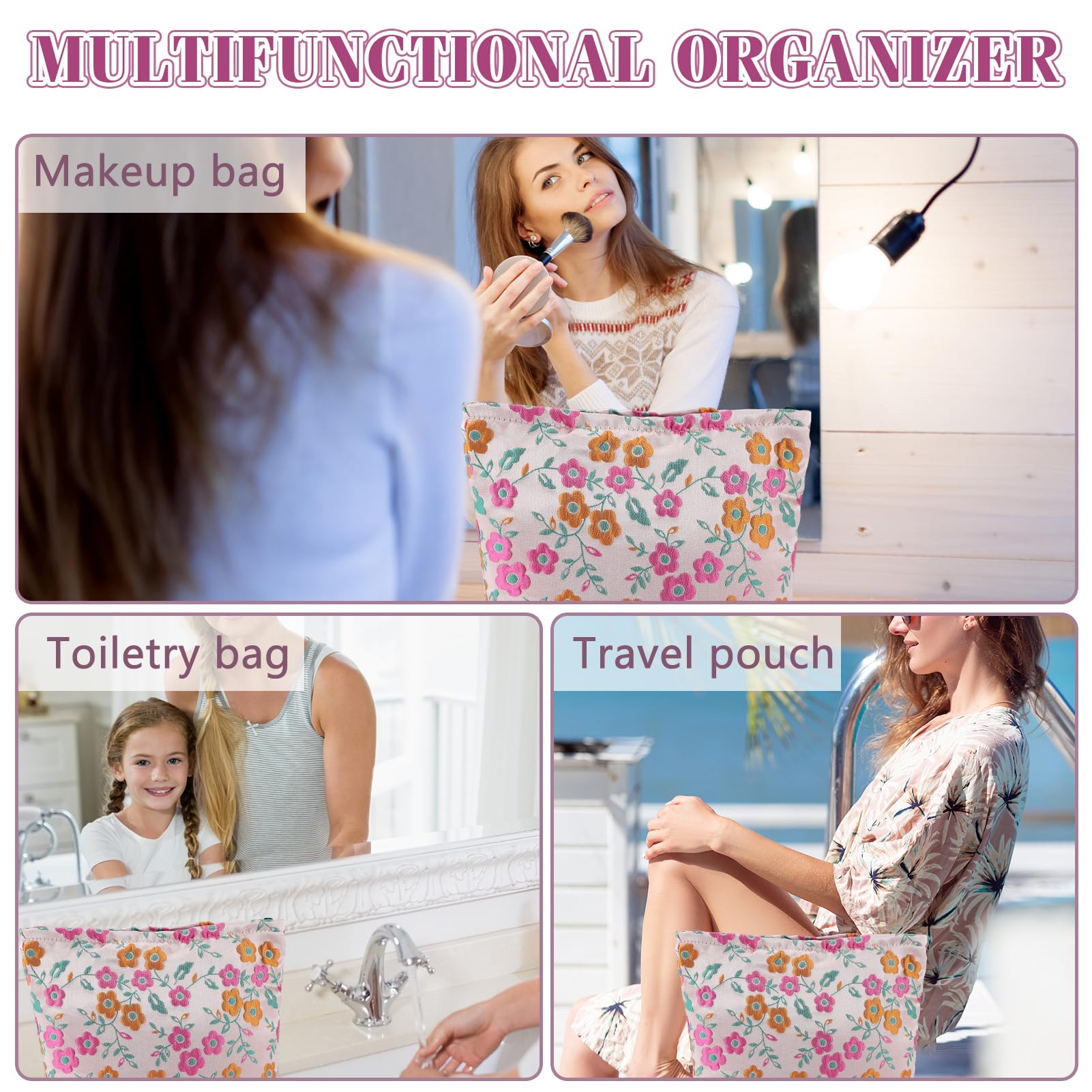 ZLFSRQ Daisy Flower Makeup Bag Travel Cute Floral Cosmetic Bags for Women Large Makeup Pouch Zipper Cosmetic Pouch for Purse Aes