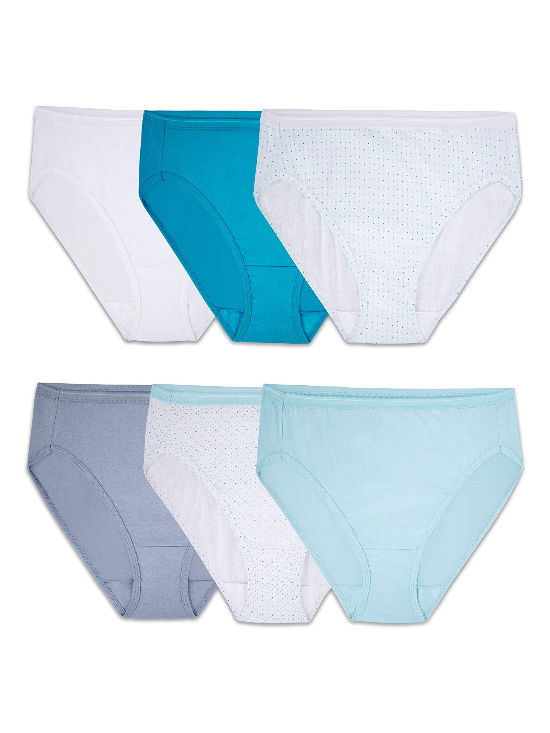 Fruit of the Loom womens Eversoft Cotton (Regular & Plus Size) briefs underwear, Hi Cut - 6 Pack Assorted Colors, 10 US