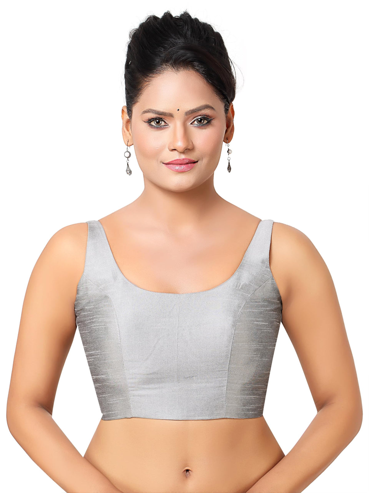 Madhu Fashion WomenS Solid Pattern Sleeveless Padded Readymade Saree Blouse (Grey, 38) 38