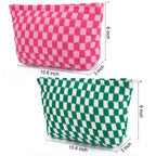 SOIDRAM 2 Pieces Makeup Bag Large Checkered Cosmetic Bag Capacity Canvas Travel Toiletry Bag Organizer Cute Makeup Brushes Aesth