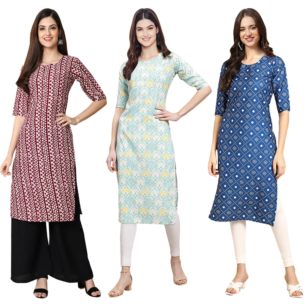 Pinkmint Women'S Crepe Digital Print Straight Kurta [Pack Of 3] (347-343-353_Xl)
