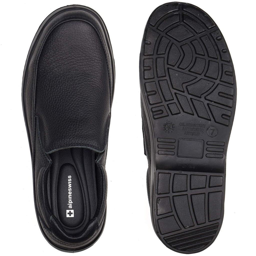 Alpine Swiss Arbete Mens Leather Slip-On Work Shoes Slip Resistant Black 14 M US