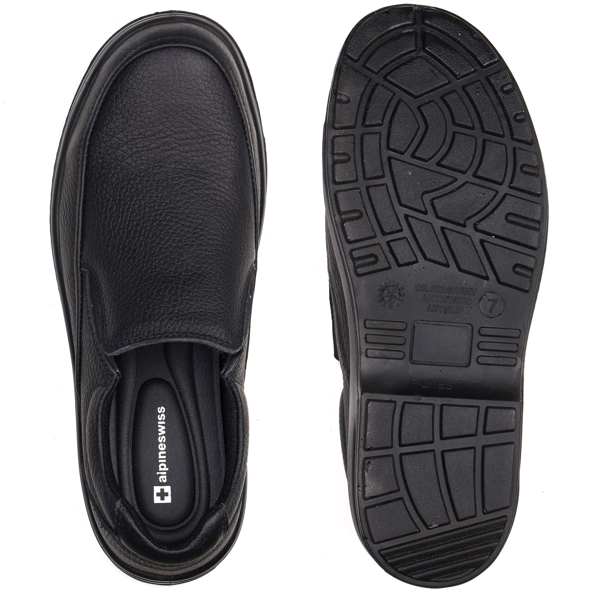 Alpine Swiss Arbete Mens Leather Slip-On Work Shoes Slip Resistant Black 14 M US