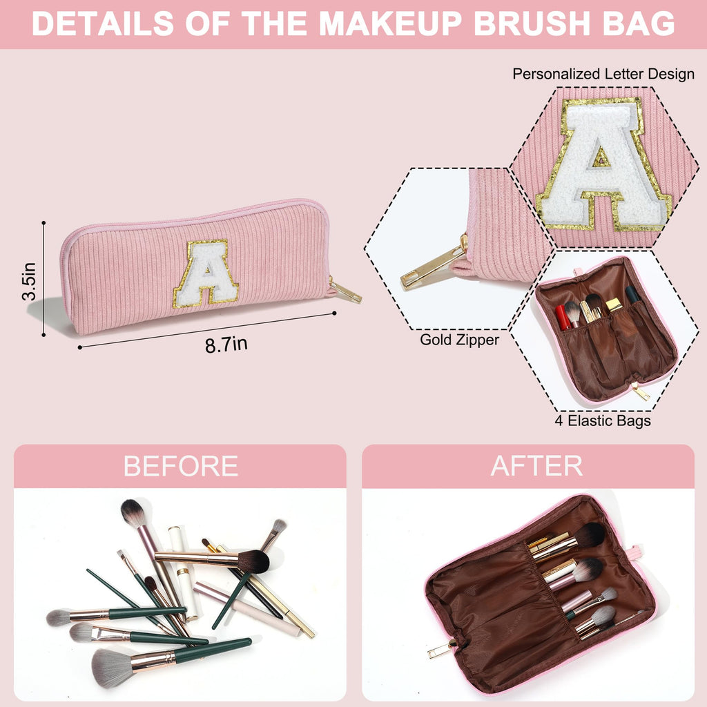 YOOLIFE 2 Travel Cosmetic Bags for Women - Preppy Stuff Travel Makeup Bag Makeup Brush Bag Makeup Bags Corduroy Pink Makeup Bag