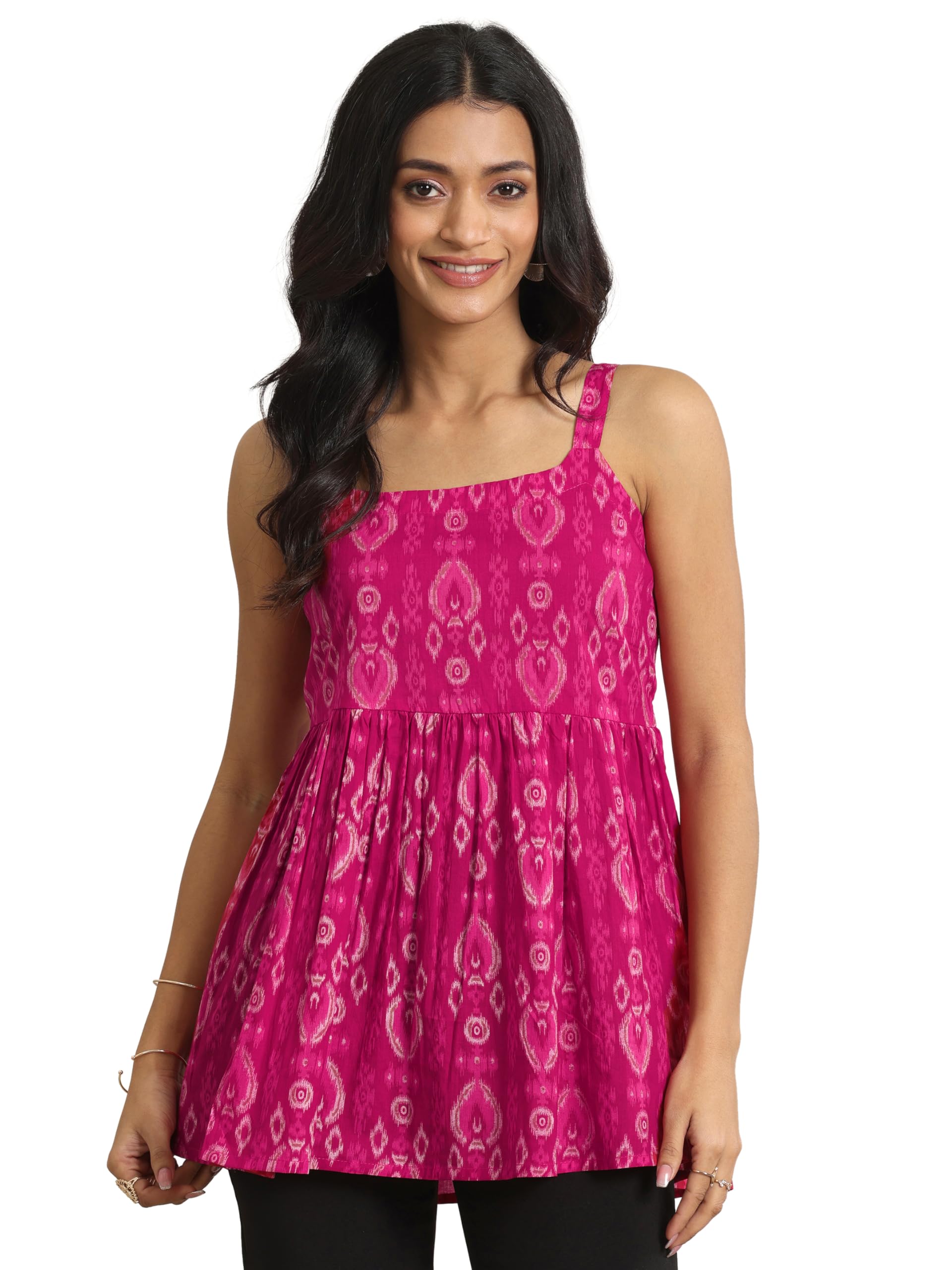 Libas WomenS Cotton Abstract Anarkali Kurti (29387O_Pink_S)