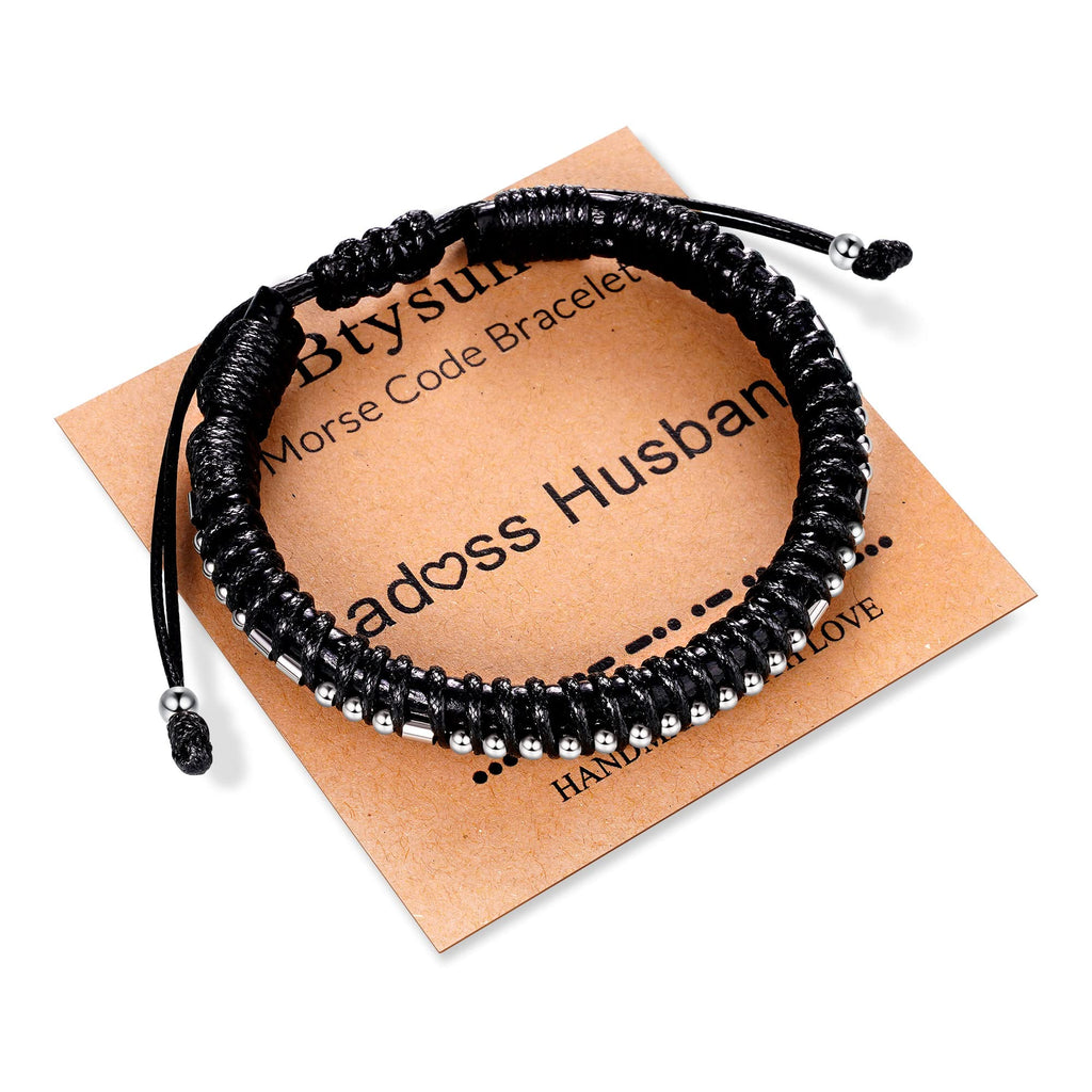 Husband Birthday Gifts for Men Morse Code Bracelets for Men Leather Bracelets Funny Anniversary Retirement Gifts for Boyfriend C