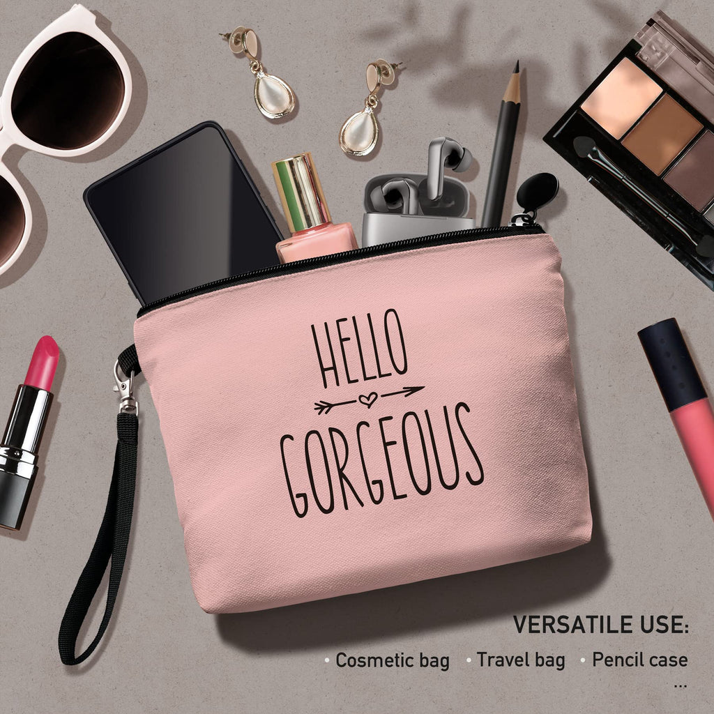 Hglian Hello Gorgeous Makeup Cosmetic Bag Cute Zipper Wristlet Pouch for Purse Travel Accessories Organizer Birthday Gifts for W