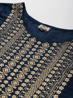 Womanista Women Blue Kurta With Organza Dupatta