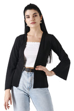 POPWINGS Women Black Regular Fit Blazer