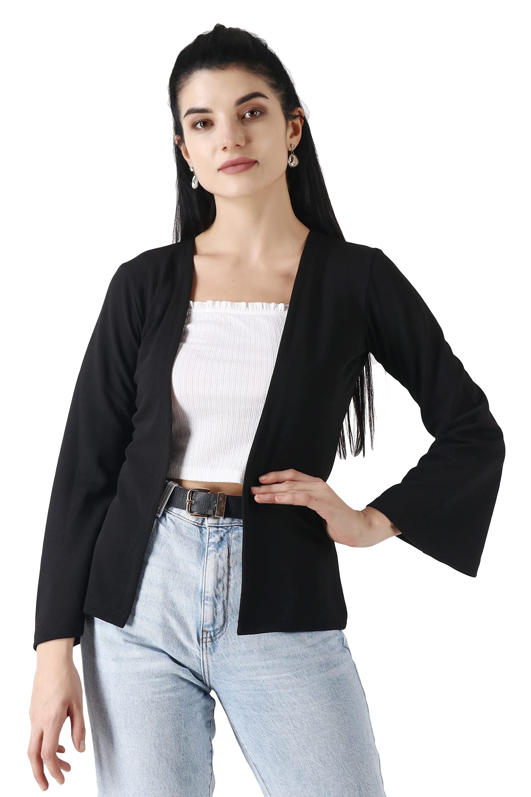 POPWINGS Women Black Regular Fit Blazer