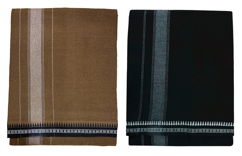 Prakasam Cotton Fine Quality Mens Kerala Style Thalapathi Border Single (1.28X2.00 Mtrs) -Dhoti-Kerala Single Mundu (Pack Of 2 D