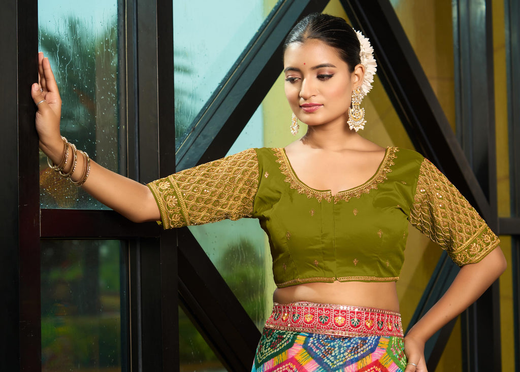 Pujia Mills WomenS Indian Ethnic Wear Designer Maggam With Zari Embroidery With Sequence Work Round Neck Half Sleeve Readymade