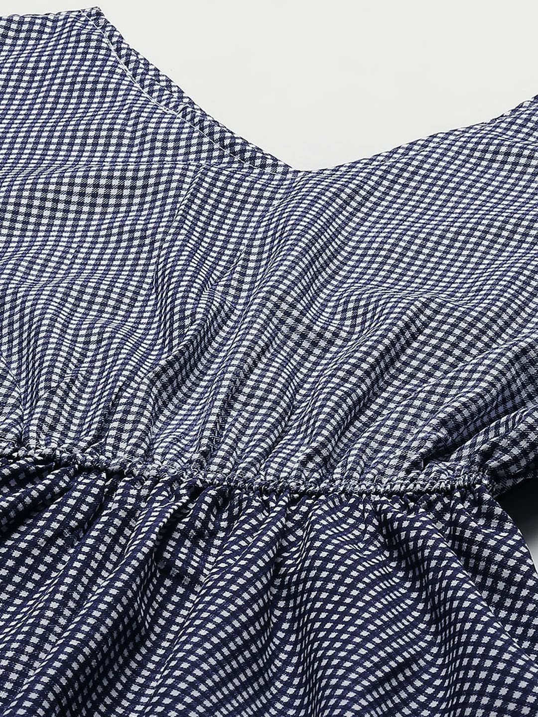 Aarika Womens Navy Blue Colour Polycrepe Check Dress (S-Xxl)