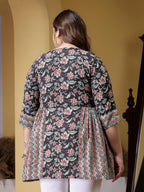 Stylum Womens Plus Size Floral Printed Cotton Peplum Top