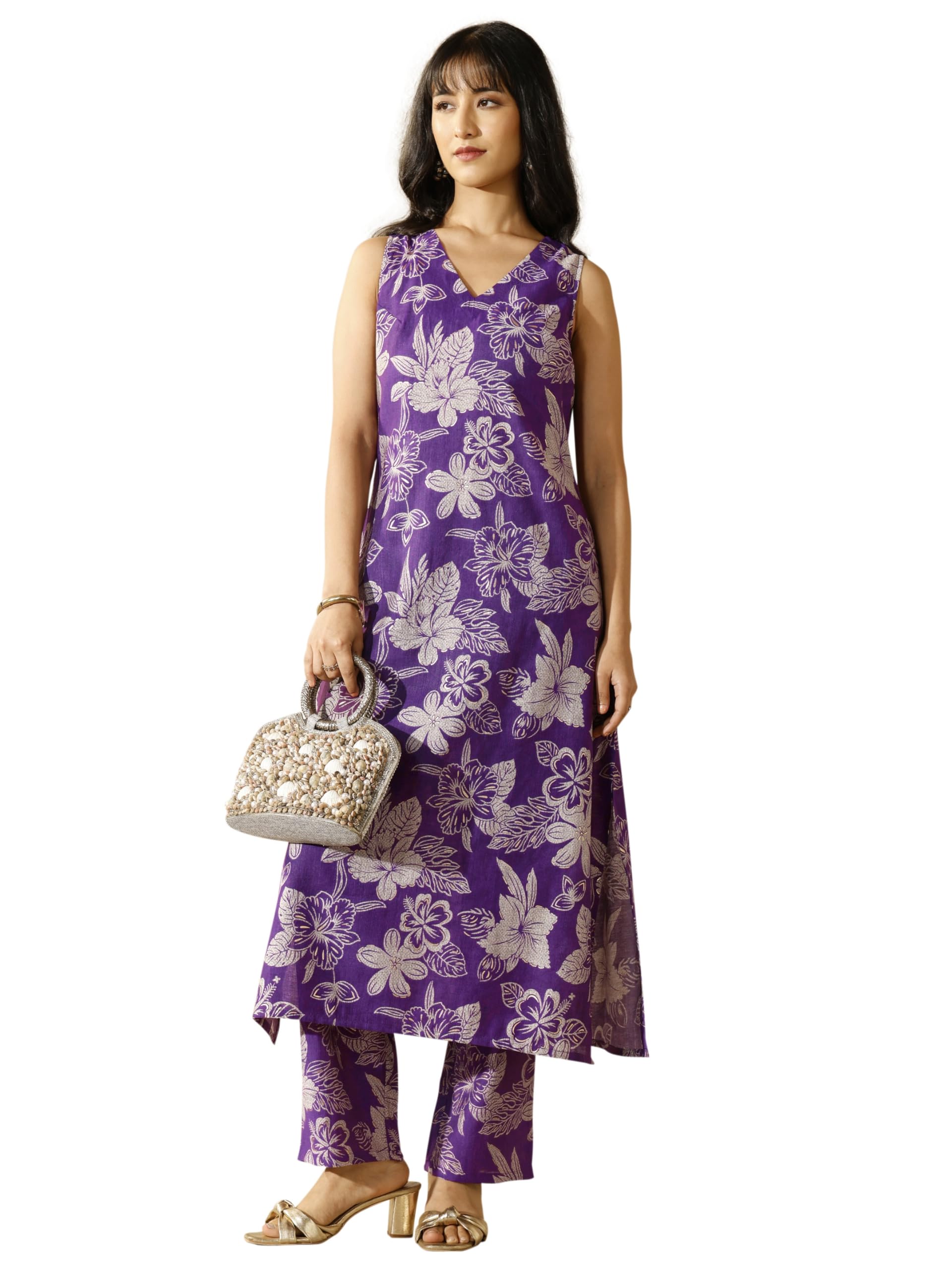 Libas Printed Silk blend Straight-fit Co-ords Set for Women (401225XL)