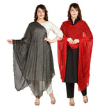 Fabme Women'S Printed Dupatta With Embellish Golden Border Black Red - Pack Of 2