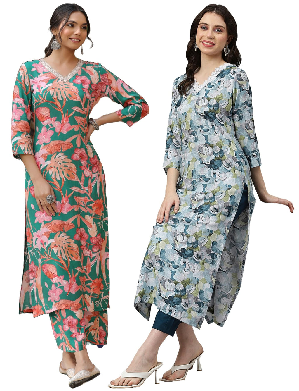 ANNI DESIGNER Ladies Cotton Blend Kurta with Trousers Pack of 2, multi-coloured, L