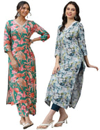 ANNI DESIGNER Ladies Cotton Blend Kurta with Trousers Pack of 2, multi-coloured, L