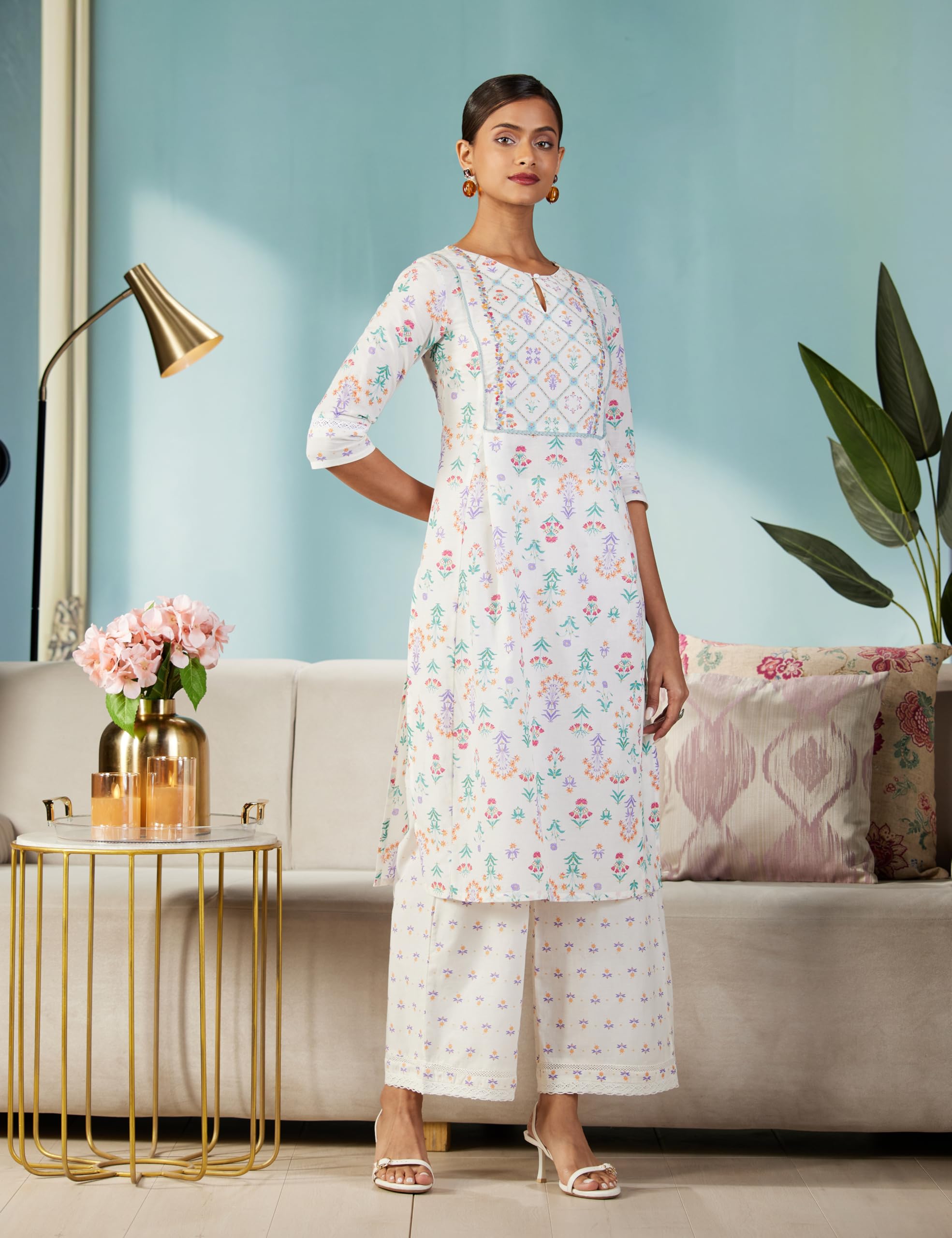 W For Woman Women'S Cotton Kurta & Parallel Pant (22Fews17478-117951_Ecru