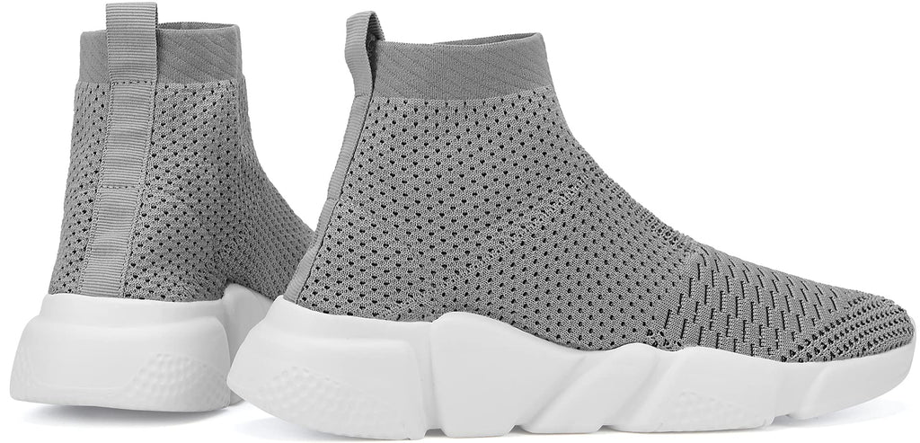 Santiro Mens Gym Shoes Knitted Fashion High Top Slip on Sneakers Lightweight Breathable Athletic Shoes Fashin Tennis Sport Shoes