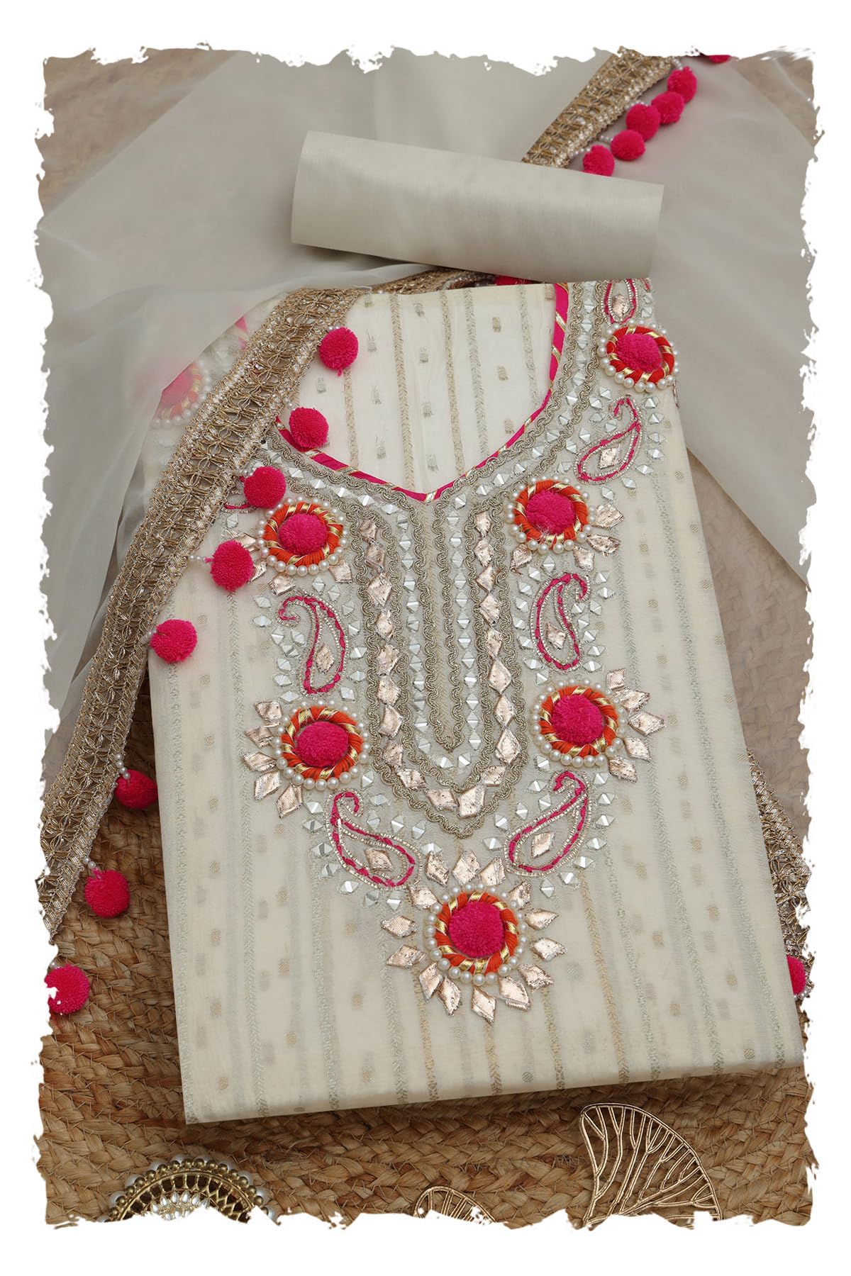 Soch Women Chanderi Embroidered Unstitched Dress Material with Mirror Work