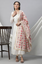 Aurelia Womens Off-White Chanderi Butti Embellished Flared Kurta, Tights and Jaquard Dupatta_23AUD10603-704295_S