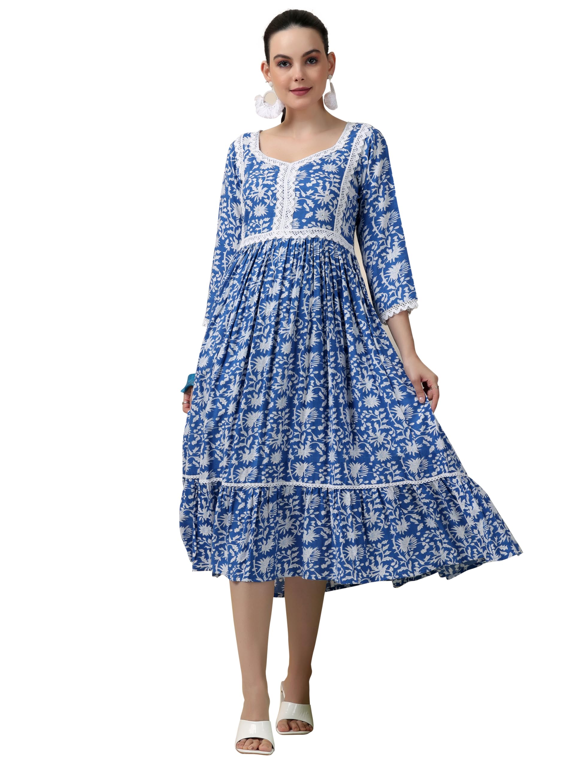 Libas WomenS Viscose Rayon Fit And Flare Midi Dress (58183_Indigo